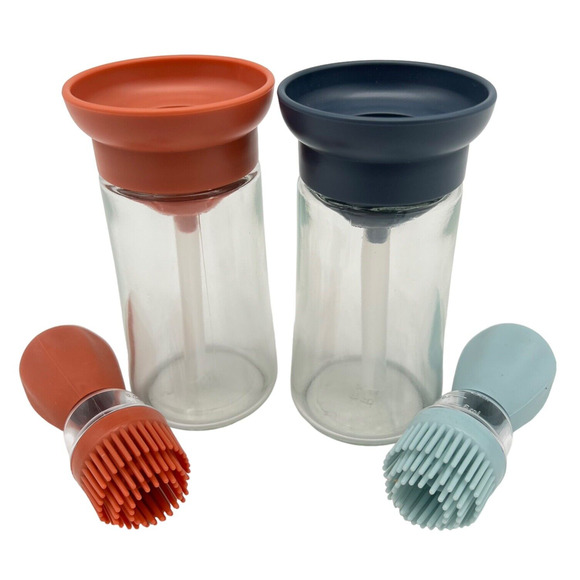 Kitchen Oil Vinegar Dispenser Bottle Set Glass Cruet Silicone Brush Stopper NEW - Picture 5 of 9